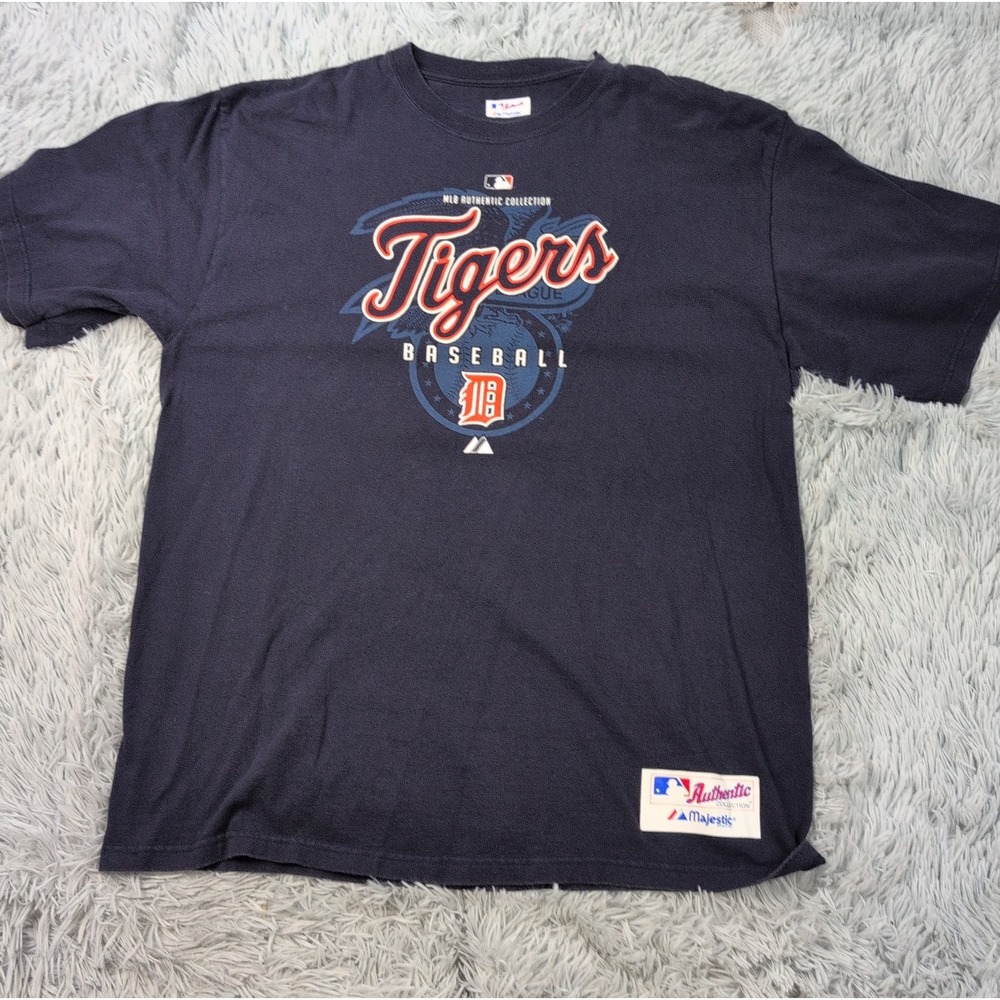 Detroit Tigers Shirt Mens L Blue MLB Baseball Tee Top Comfort Casual Majestic